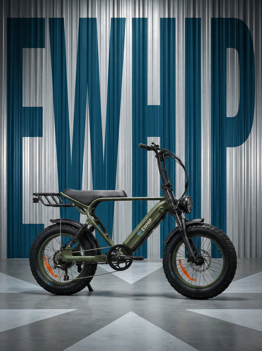 Side profile of The Boom street legal fat tyre electric bike in olive green showing 6061 aluminium frame