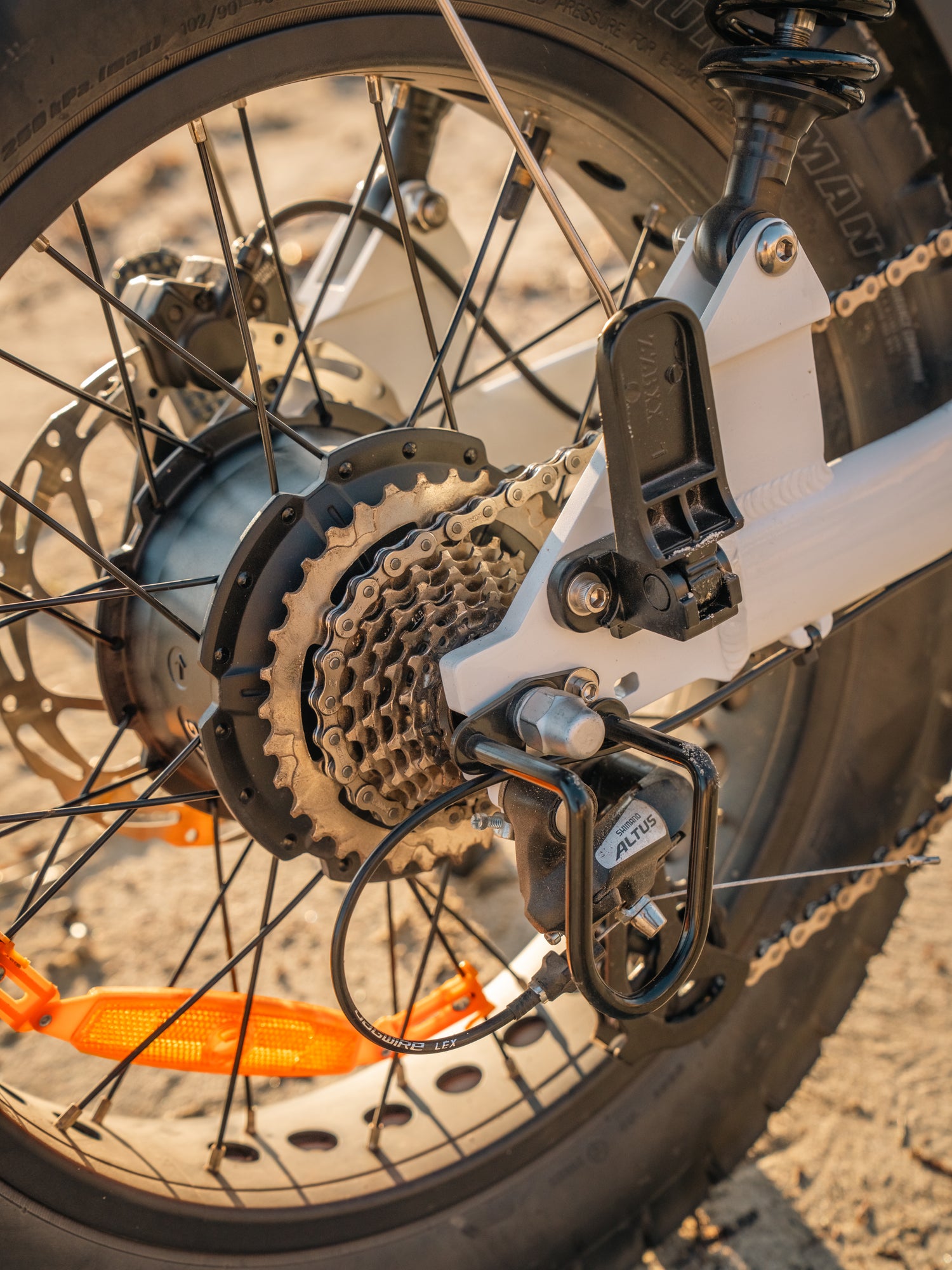 The Captain Bafang rear hub motor, cassette and hydraulic disc brake rotor close-up