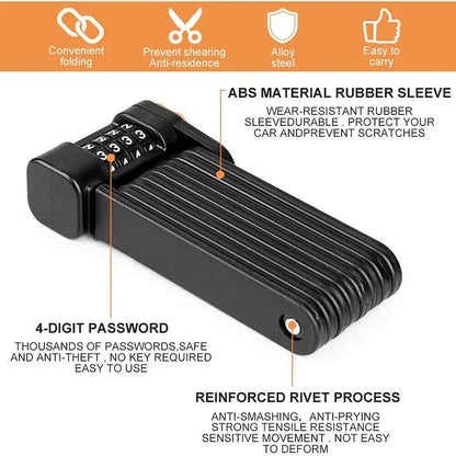 4-digit password bike lock with ABS rubber sleeve, anti-theft, foldable, alloy steel, easy carry