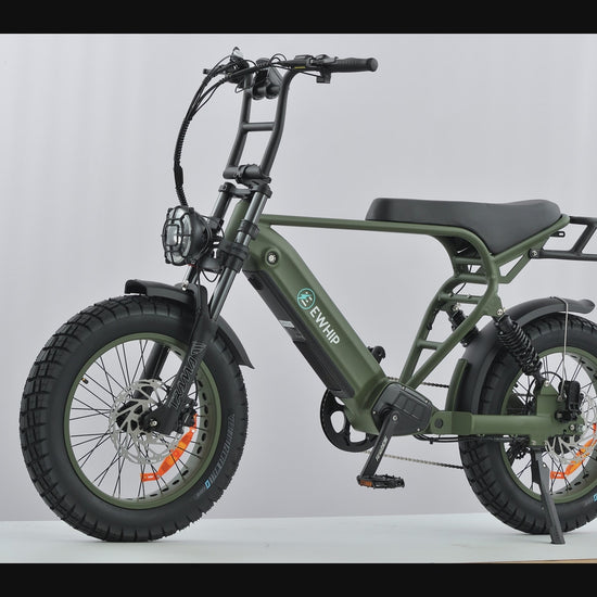 Video montage featuring close-up details of The Boom ebike components and green finish